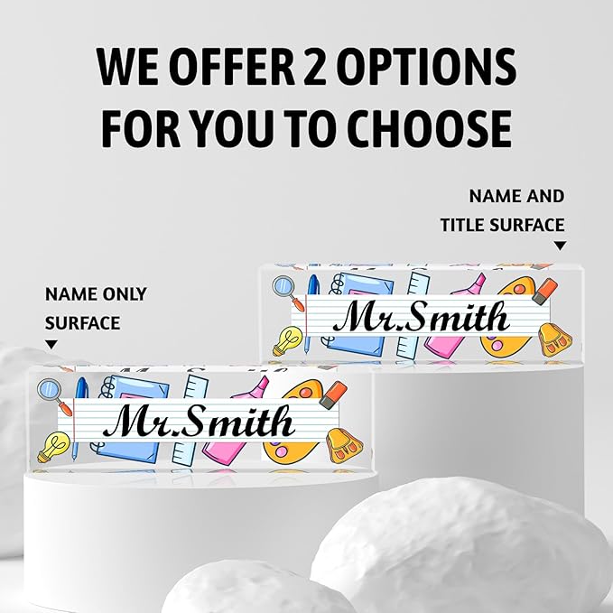 Custom Desk Name Plate Personalized, Acrylic Name Plates for Desk, Office Decor Personalized Gifts for Teacher Coworkers Boss Nurse Learning Tools