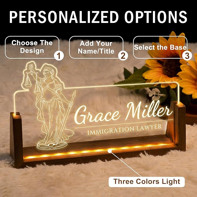 Desk Name Plate Personalized, Custom Office Light Up Name Plate for Lawyer, Desk Decorations for Women Men Office, Employee Appreciation Gifts for Lawyer Coworkers
