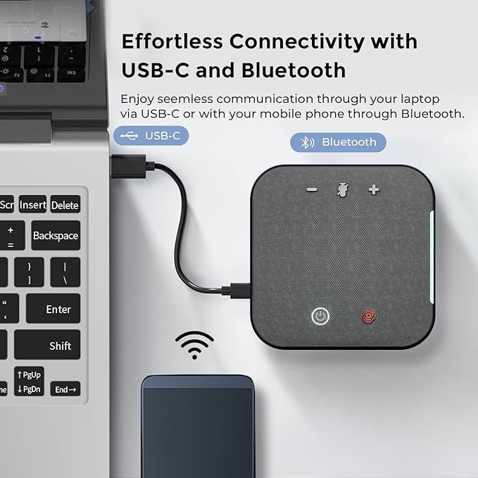 COOLPO Conference Speaker and Microphone, Protable USB C & Bluetooth Speakerphone for Computer, Laptop Speakers with mic, 360° Voice Pickup, AI Noise Reduction, 24H Call Time, Online Meetings