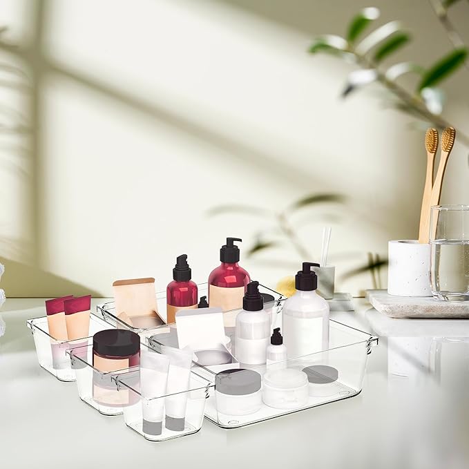 12 Pack Drawer Organizer - 6" X 9" Clear Acrylic Storage Bins with Non-Slip Pads, Versatile Desk Tray for Makeup, Jewelry, Kitchen, Bathroom, and Office Organization