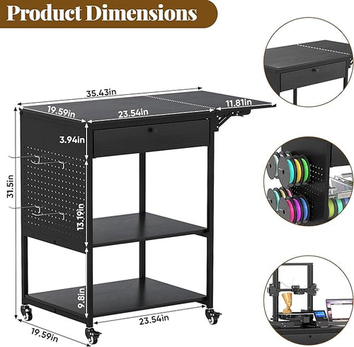 3D Printer Stand with 40pcs Filament Storage,4 Tier 3D Printer Table Printer Stand with Wheels, Heavy Duty Filament Storage Rack with Drawers and Spool Hooks for Studio, Home Office
