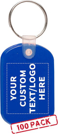 DISCOUNT PROMOS Tag Soft Plastic Keychains - 100 pack - Customizable Text, Logo - Small Key Tag Chain For Staying Organized - Rubber Key Ring Keychain – Blue