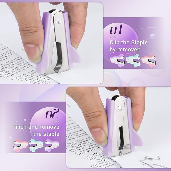 3 PCS Staple Puller Removal Tool,Professional Stapler Puller Staples Removal Tools for School Office Home,Claw Staple Remover(Pink,Blue,Purple)