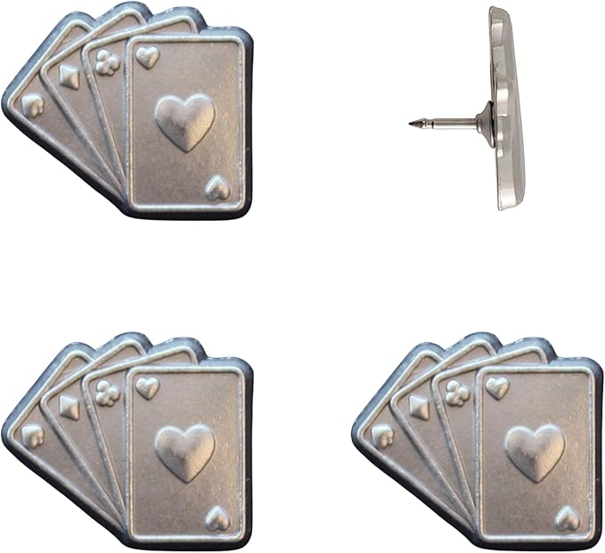 Playing Cards Push Pins - Silver Deck of Cards Map Pins for Cork Boards, Maps, or Lapel Use - Designed in USA - Set of 4