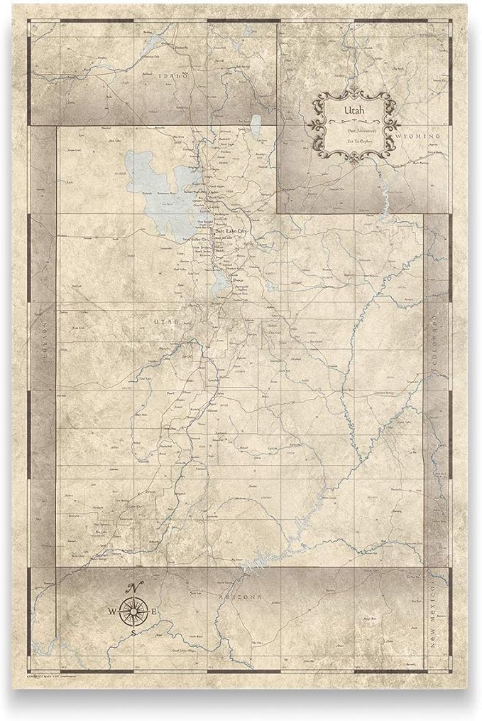 Conquest Maps Push Pin Utah Map Board - With Push Pins to Mark Utah Travels - Handmade in Ohio, USA - Design: Rustic Vintage