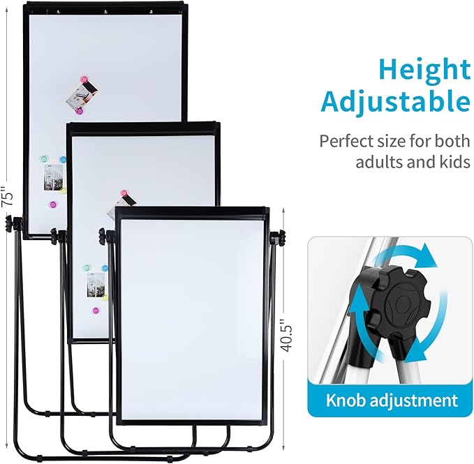 40"x28" U Stand Double Sided Magnetic Dry Erase Board Easel Stand, Whiteboard with Flipchart Paper Pad (25 Sheets)- Height Adjustable Standing Whiteboard for Modern Home Office, Homeschool & Studio