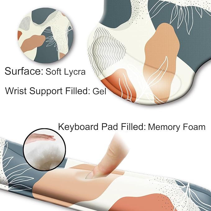 Mouse Pad and Keyboard Wrist Rest Support, with Non-Slip PU Base,Gel Mouse Pad with Coaster,Pain Relief for Gaming, Computer,Office -Vector Leaves