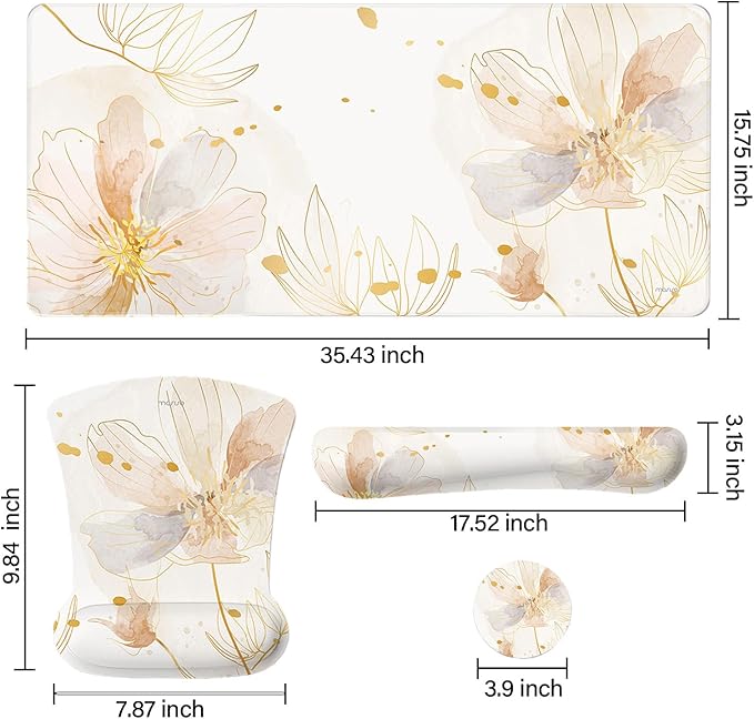 MOSISO Desk Mat Keyboard Mouse Pad Set, Large Gaming Mouse Pad&Keyboard Wrist Rest&Mousepad with Wrist Rest&Coaster, Ergonomic Non-Slip Home Office Mousepad with Memory Foam, Orange