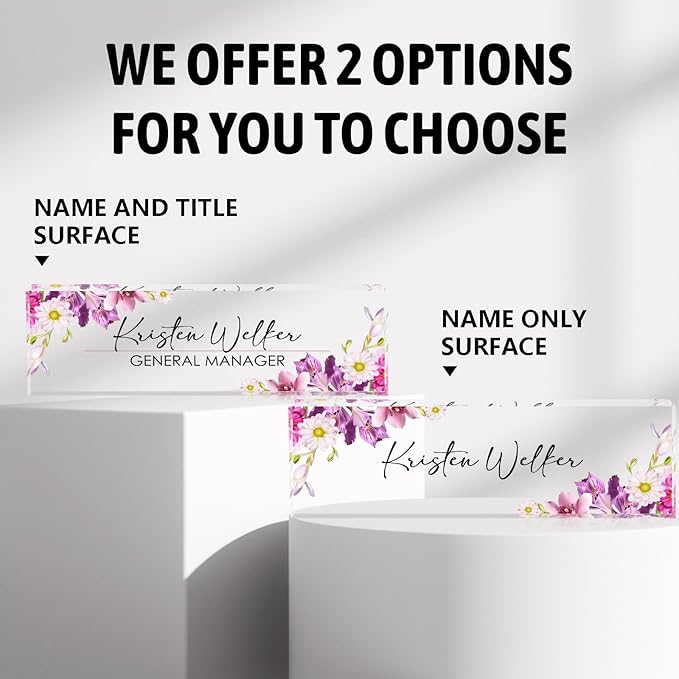 Personalized Name Plates for Office - Gifts for Teacher, Boss, Employee Appreciation - Office Desk Decor (Floral)
