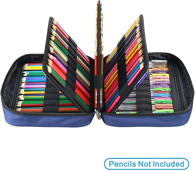 YOUSHARES 220 Slots Colored Pencil Case, 145 Slots Gel Pens fo Coloring Case Organizer, Handy Multilayer Color Pencil Holder for Glitter Gel Pens, Refills, Colored Pencils (Blue)