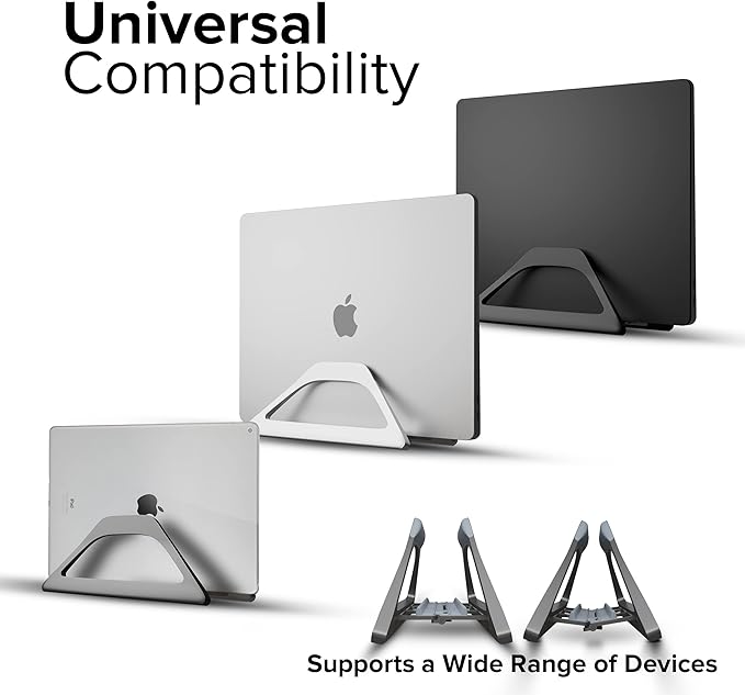 Elestoria Aluminum Vertical Laptop Stand with Gravity Auto-Lock – Adjustable Laptop Holder Vertical fits MacBook Pro/Air, Chromebook & Gaming Laptops up to 17.3" – Space-Saving Desktop Dock - Grey