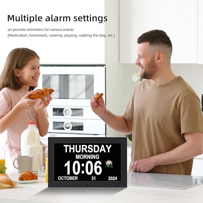Digital Alarm Clock, Multiple Alarm Functions, Clock with Date and Week, Digital Alarm and Electronic Calendar for Seniors (Black, 10inch)