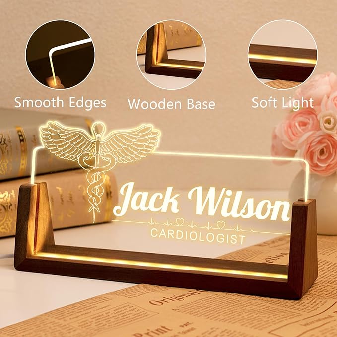 Desk Name Plate Personalized, Custom Office Light Up Name Plate for Doctor Nurse, Desk Decorations for Women Men Office, Employee Appreciation Gifts for Doctors Nurses Coworkers