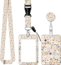 BLOCIT ID Badge Holder with Lanyard - Fashionable ID Card Holders with Retractable Lanyards - Soft Fiber Metal Clip Sturdy Buckle for Key Wallet - Work Nurse Teacher (Cute Flowers Rainbows)