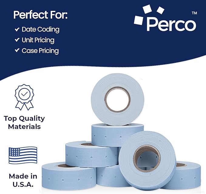 Perco 2 Line Blue Labels - 80 Rolls, 10 Sleeves, 80,000 Blank Price and Date Gun Labels for Perco 2 Line Price and Date Guns - Made in USA