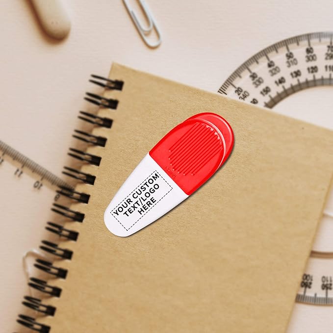 10 Magnetic Memo Holders Set - Customizable Text, Logo - Large Clip, Plastic - White Red