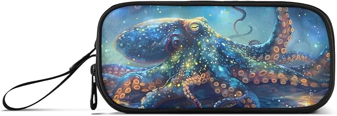 Octopus Galaxy Pencil Case Box Boys Girls Large Pencil Pouch with Zipper Compartments Big Capacity Stationery Pen Bag Organizer for Kids Teens Adults School