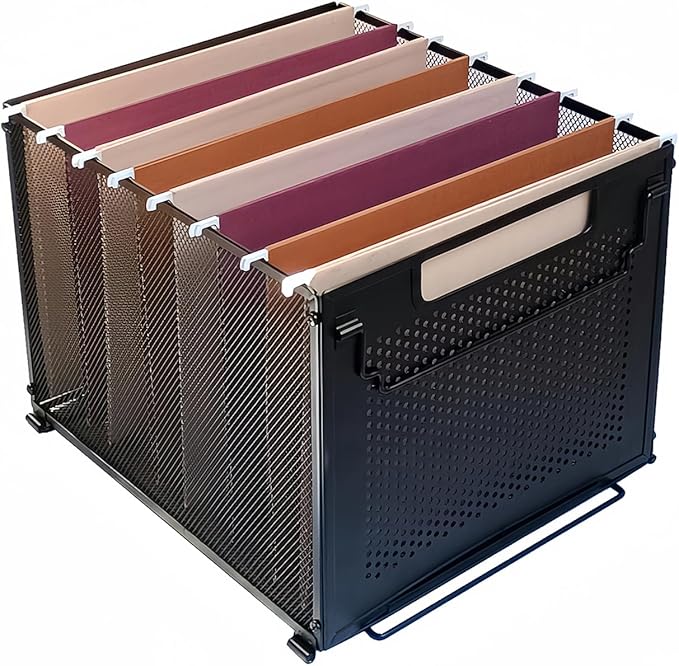 SETTFRFE Letter Size Hanging File Folder Organizer,Metal Filing Crate,File Basket for Hanging File,Black (Perforated metal plate)