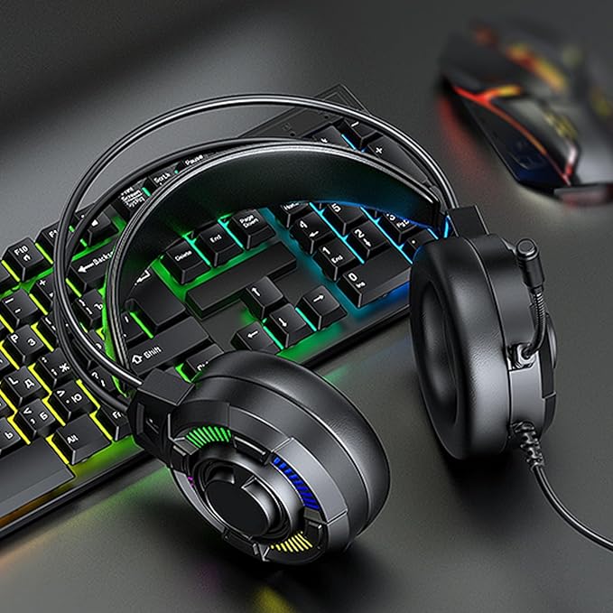 ANGESHA USB Gaming Headphones Headsets Earphone Featuring Led Lighting 7.1Sound Effect Noise Cancelling Microphone for PC Laptop