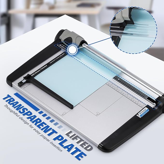 Rotary Paper Trimmer, 15 Sheets Heavy Duty Paper Trimmer, 360mm(14.17") Cutting Length, Commercial Grade Rotary Paper Cutter for Home/Office/School, Black & Silver
