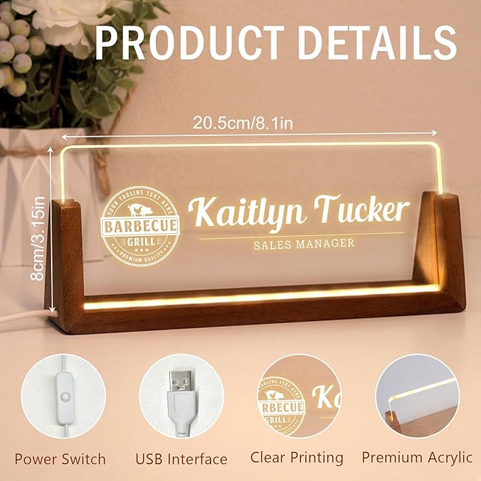 Desk Name Plate Personalized, Custom Office Light Up Name Plate for Desks, Desk Decorations for Women Men Office, Employee Appreciation Gifts for Coworkers