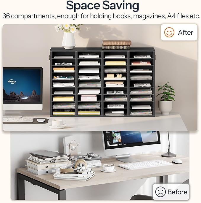 HOOBRO Wooden Literature Organizer, 36-Slot Mail Sorters, Removable Classroom Mailbox, Student Mailboxes for Classroom, Paper Storage Organizer, for Home, Office, Black BK36WF01