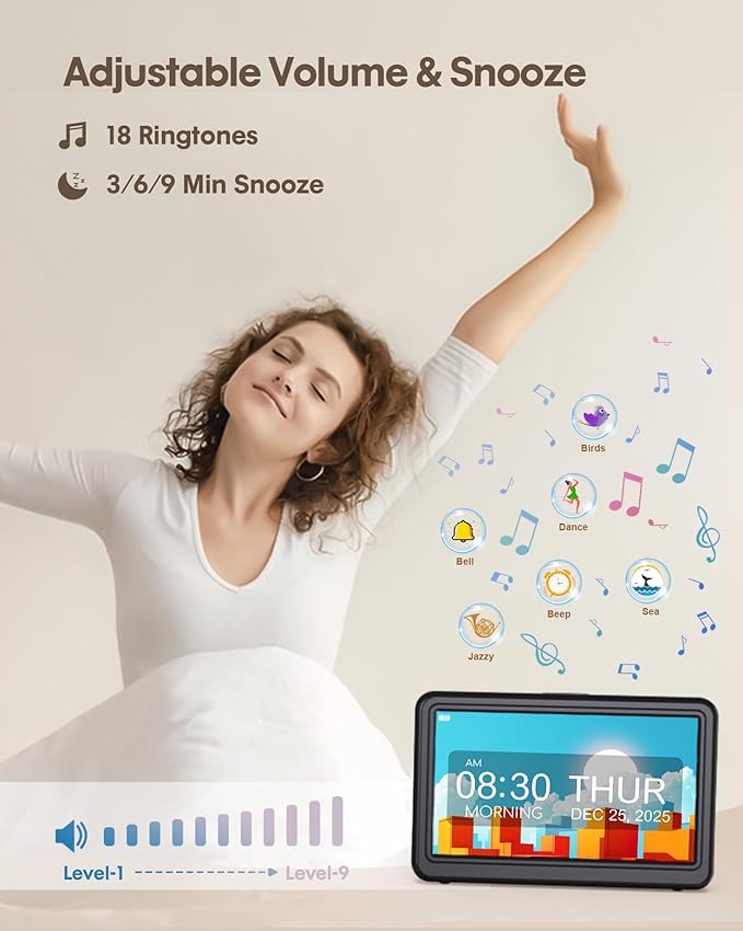 Clock with Day and Date for Elderly Battery Operated, Rechargeable Digital Calendar Clock with 12 Display Modes, 20 Alarms and Medicine Reminders, Dementia Clocks for Seniors Memory Loss Alzheimer's