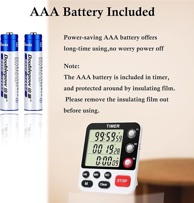 Digital 3 Channels Kitchen Cooking Multiple Timer with Large LCD Count Up Down Stopwatch ON Off Switch Timer for Teaching Reading 3-Level Adjustable Volume with Magnetic Back (Style C)