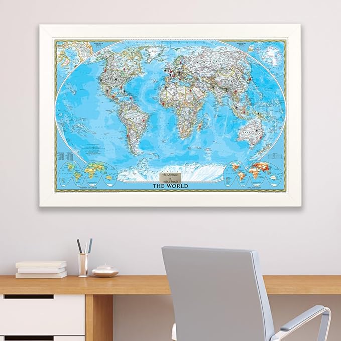 Personalized Classic World Push Pin Travel, Textured White with 150 Pins - 27.5 inches x 3 9.5 inches - Made in USA