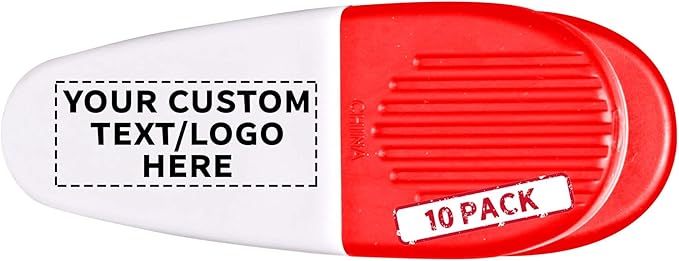 10 Magnetic Memo Holders Set - Customizable Text, Logo - Large Clip, Plastic - White Red