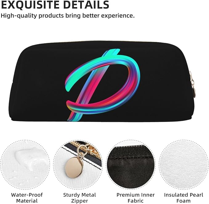 Cute Initial Pencil Case for Kids Simple Leather Pencil Pouch for Boys Girls Letter Design Pencil Box Pen Bag Pencil Pouch Office Stationery Organizer, Rainbow Letter P