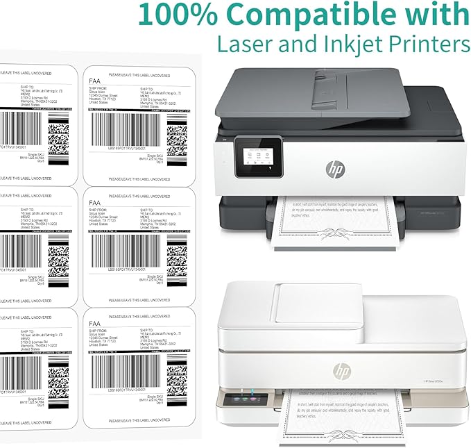 InpourPack 6 UP Labels, 4" x 3-1/3" Shipping Address Labels for Laser Inkjet Printer, Self Adhesive, Blank Mailing Sticker Paper (4000 Sheet=24000 up)