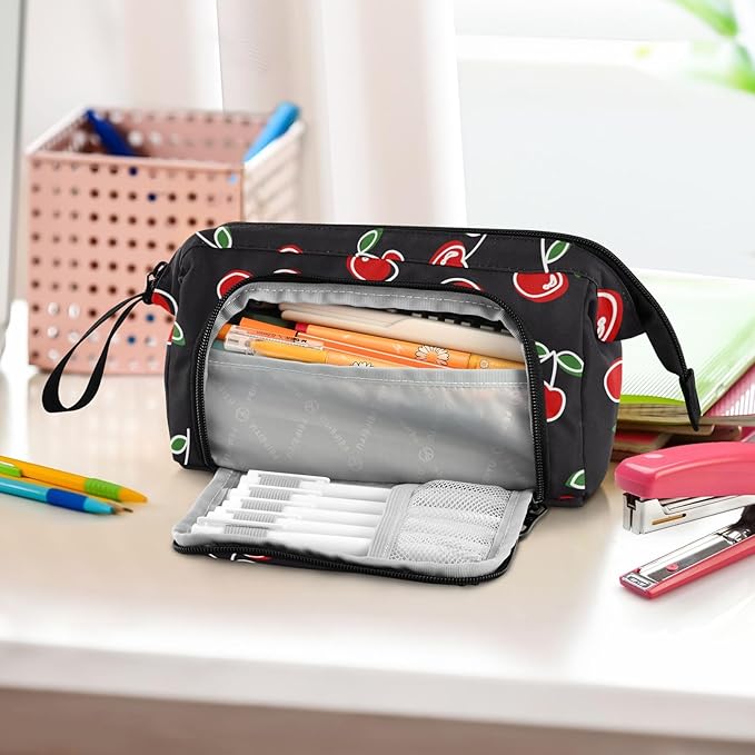 Red Cherries Pencil Case Pouch Big Capacity Pencil Bag Box Organizer Pen Case Pencil Pouch Aesthetic with Handle for Boys Girls Kids Women School College