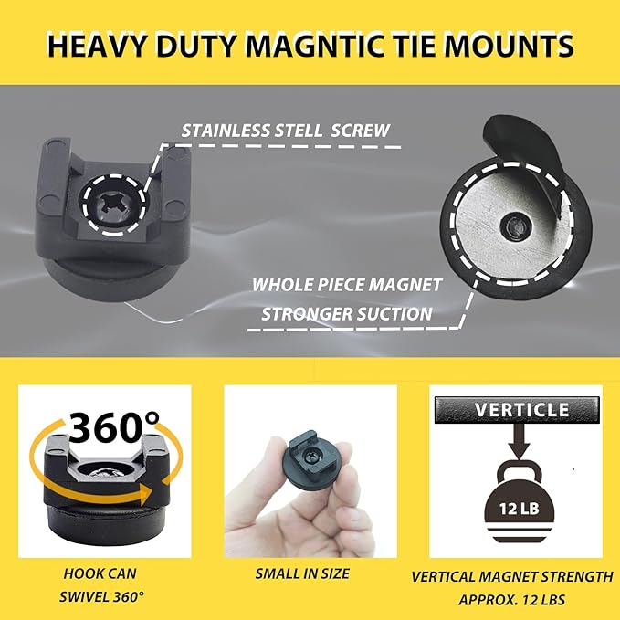 Magnetic Cable Zip Mounts Magnetic Cable Holder 22mm Multipurpose Magnet Wire Management Bases with 7.84" Reusable Zip Ties for Cord Organizer (10Magnets, 20 Cable Ties)