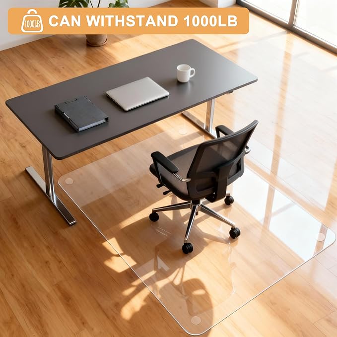 Azadx Tempered Glass Chair Mat for Carpet 32" x 48" Heavy Duty Office Chair Mat for Carpets 1/5" Thick for Carpeted Floor/Hard Floor Easy Glide Carpet Protector with Round Corner and Polished Edge