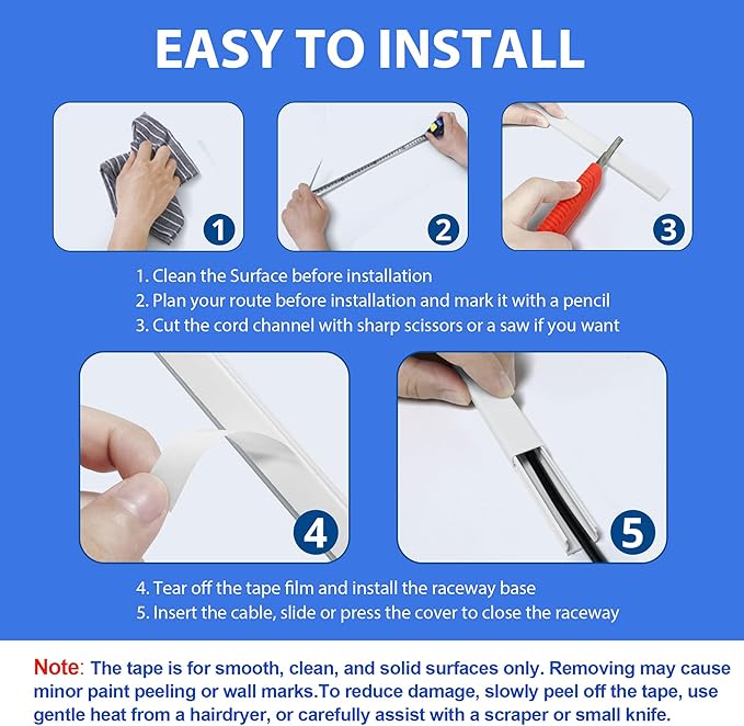 ZhiYo Cord Hider for One Wire, 102in Cable Hider Concealer, Paintable Wall Wire Covers, PVC Cable Management Raceway for A Thick Extension Cord, 6 x L17in W0.59 H0.4in, White