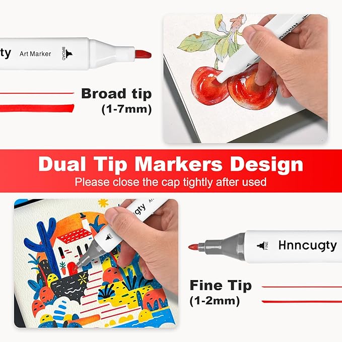 Alcohol Markers Set 100 Colors, Dual Tips Coloring Art Markers Set with Case & Holders, Chisel & Fine Artist Sketch Pens Art Supplies for Adult Coloring Books, Drawing, Painting, Sketching