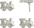 Train Push Pins - Silver Metal Train Pins - for Cork Board, Maps, or Lapel Pin Use - Designed in USA - Set of 4