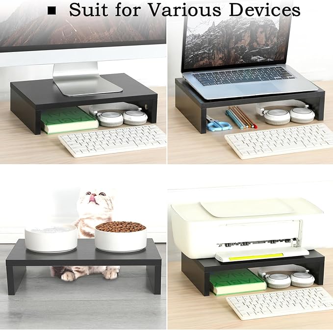 TEAMIX Wood Monitor Stand Riser-2 Pack, 2 Tier Adjustable Monitor Stand Dual Monitor Riser for 2 Monitors/Laptop/PC Black Computer Stand for Desk