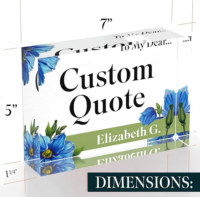 Custom Acrylic Sign Personalized, Custom Desk Name Plate, 18 Styles, (5"x7"), With Gift Box, USA Made by Acryluxe. (Meconopsis)