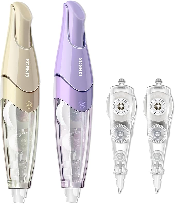CINBOS Refillable Retractable Correction Tape with 2 Extra Refills, White Smooth Pull Out Cute Correction Tape for Office Supplies, 4 PCS (CS-26)