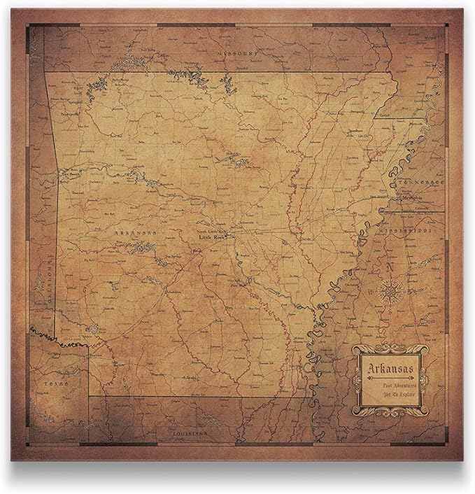 Conquest Maps Push Pin Arkansas Map Board - With Push Pins to Mark Arkansas Travel - Handmade in Ohio, USA - Design: Golden Aged