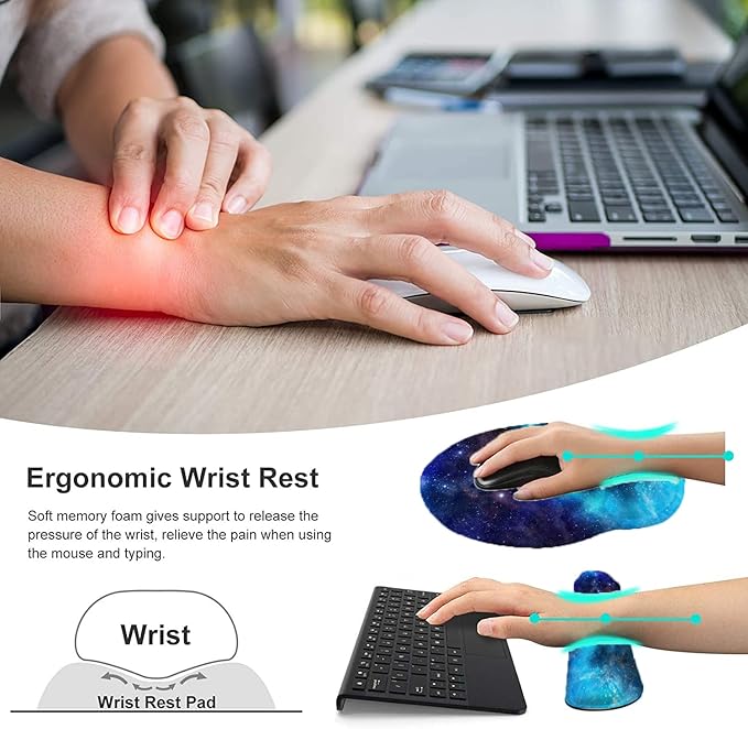 Keyboard Wrist Rest and Mouse Pad, Ergonomic Memory Foam Mouse Pad Wrist Support, Non-Slip & Pain Relief Mouse Pad and Keyboard Wrist Support, Comfortable Mousepad with Wrist Rest for Game, Office