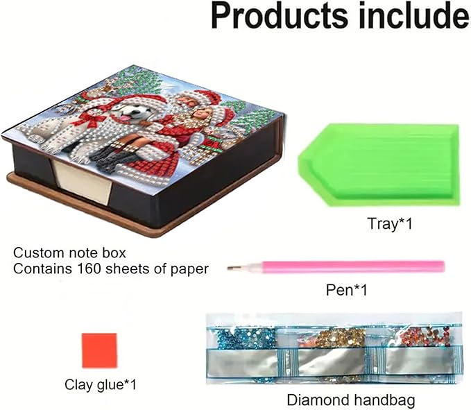 Christmas Diamond Painting Kit Note Box,Memo Paper Storage Box Diamonds Art,Sticky Note Holder Diamonds Art,Diamond Painting Memo Pad For Office Desk. (Christmas)