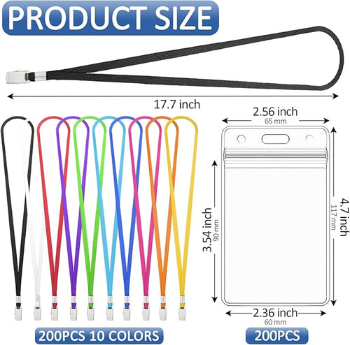 400 Pack Colored Neck Lanyard Bulk with ID Card Holder Lanyards for ID Badges Vertical Name Badge ID Card Holders Flat Neck Lanyards with Clip for Nurses Teacher Students, Multicolor
