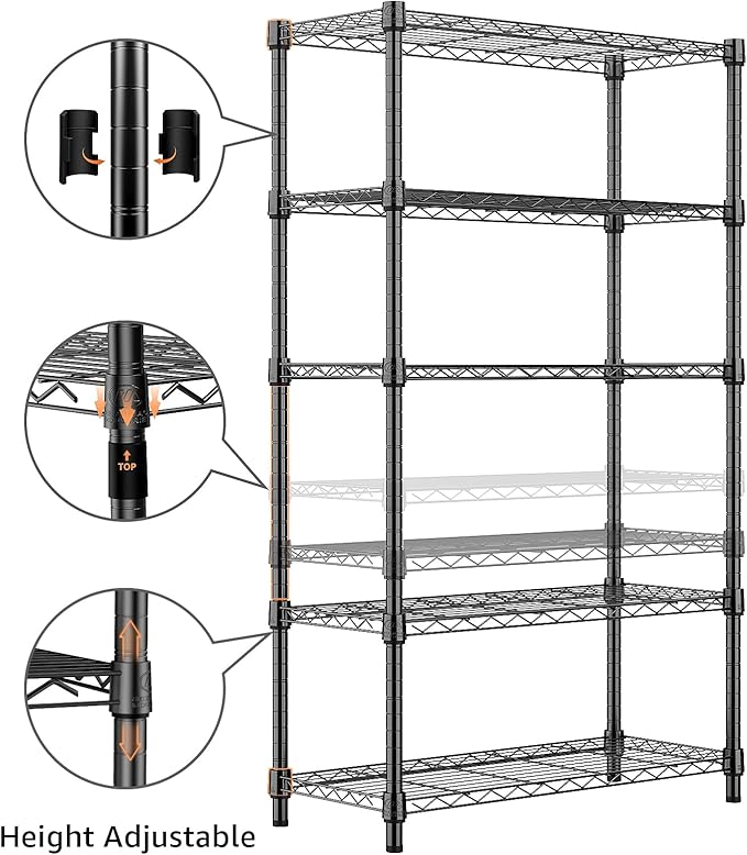 1250 lbs Storage Shelving Utility Shelving Unit 5-Tier Utility Shelving Unit Steel Organizer Wire Rack for Home,Kitchen,Office (13.7" D x 23.6" W x 62.4" H)