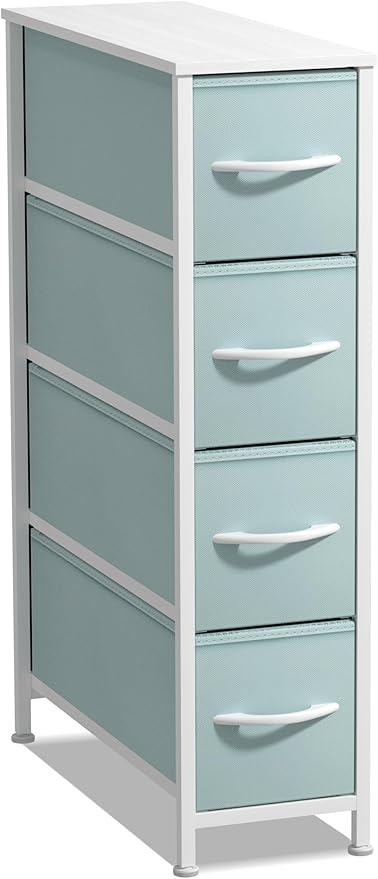 Sorbus Kids Narrow Dresser with 4 Drawers - Vertical Slim Storage Chest of Drawers with Steel Frame, Wood Top & Easy Pull Fabric Bins for Small Spaces, Closets, Bedroom, Bathroom & Laundry