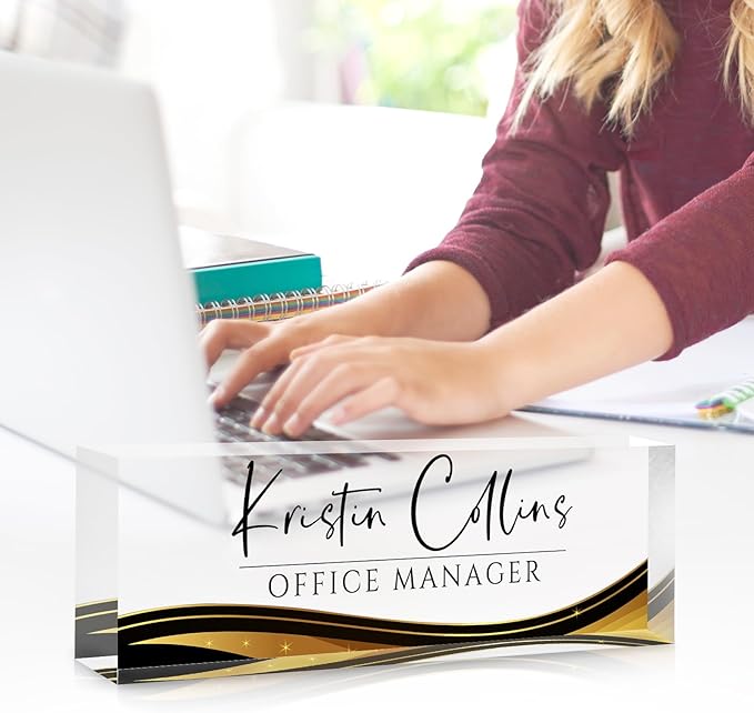 Custom Name Plate for Desk, Personalized Desk Name Plate on Clear Acrylic Glass, Appreciation Gifts for Teacher Employee Boss Coworkers Nurse, Office Desk Accessories for Women Men (Sable)