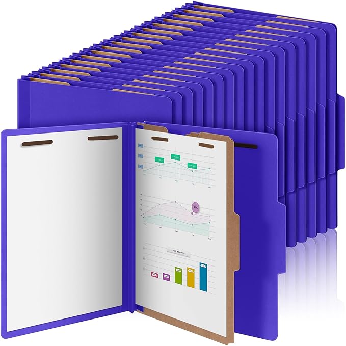 Skyygemm 60 Pcs Classification Folders Letter Size, 1 Divider Pressboard File Folder with Fasteners, Expanding Tax File Organizer Bulk for Teachers, Office, Church, Christmas Donations (Purple)