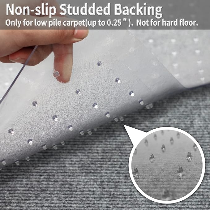 SHAREWIN Office Chair Mat for Carpet Floors, 47" x 59" Clear Desk Chair Mats for Low Pile Carpeted Protector, Sturdy PVC Computer Chair Mats Anti-Slip and Easy to Clean for Home & Office